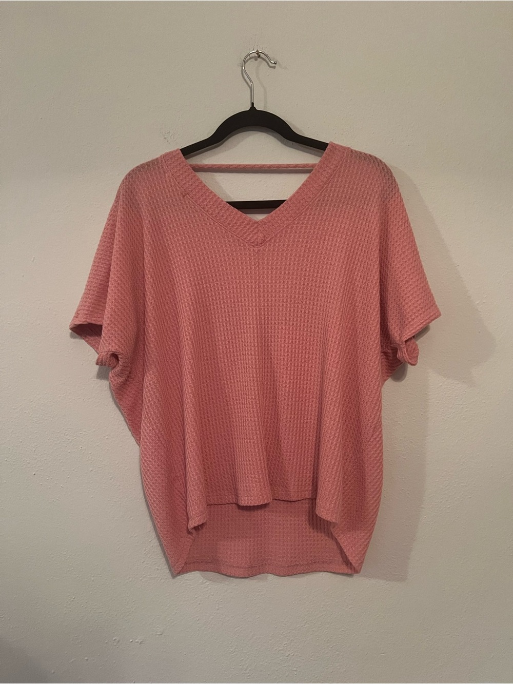 Coral Waffle Knit Top with Back Detail